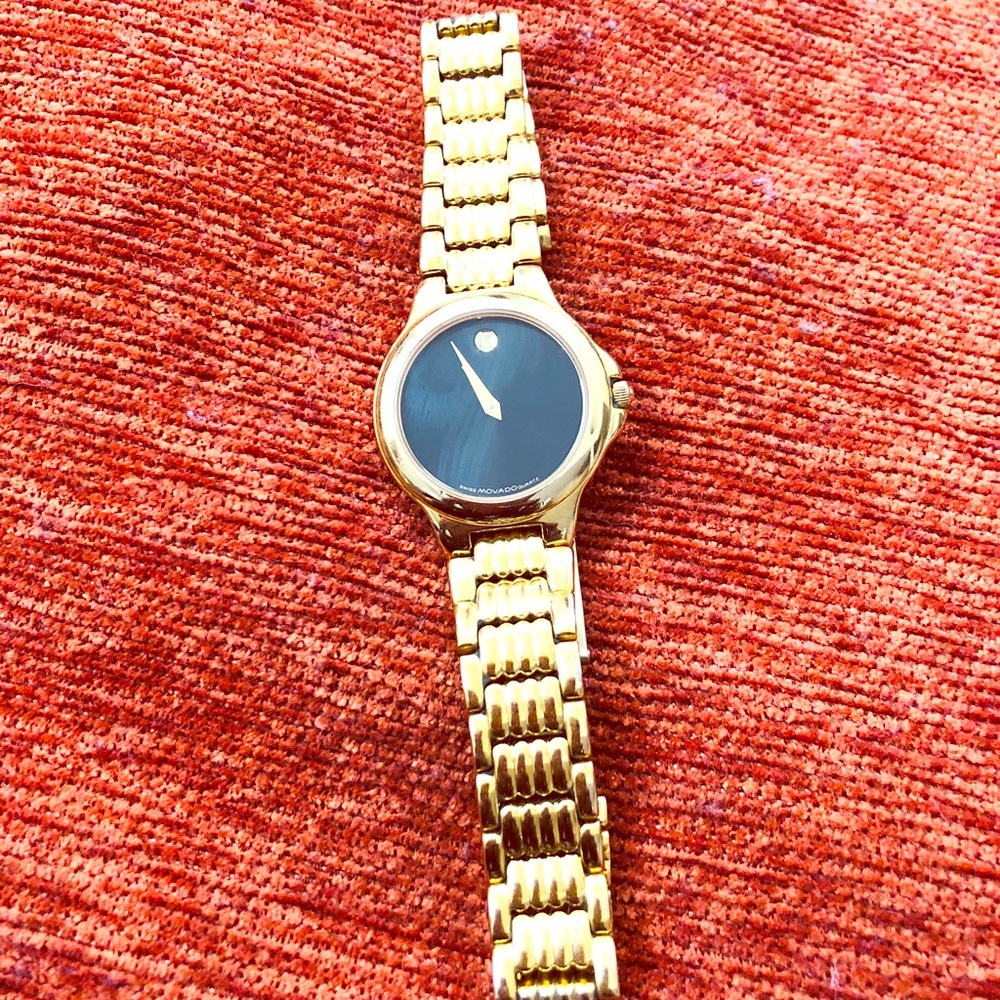 Movado Veturi Yellow Gold Toned Black Dial Watch